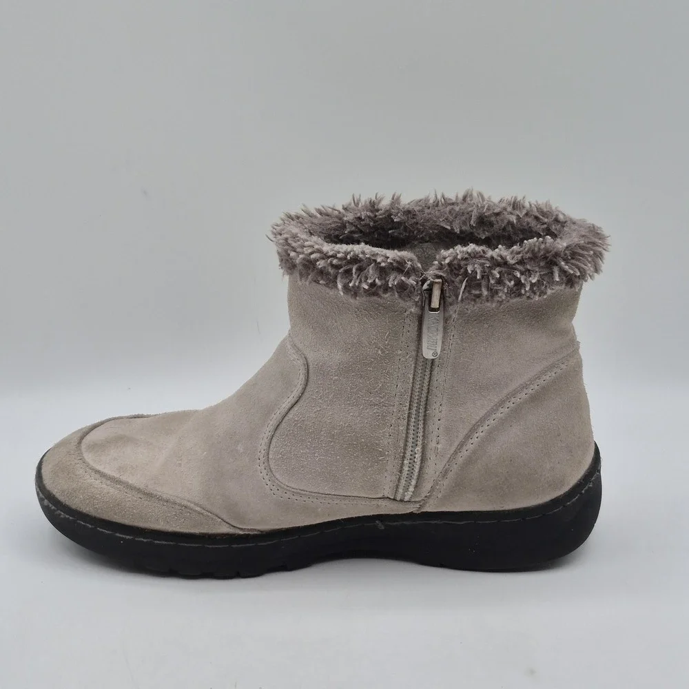 Khombu Snow Boots Womens Size 6 Beige Suede Faux Fur Ankle Zip Winter‎ Warm